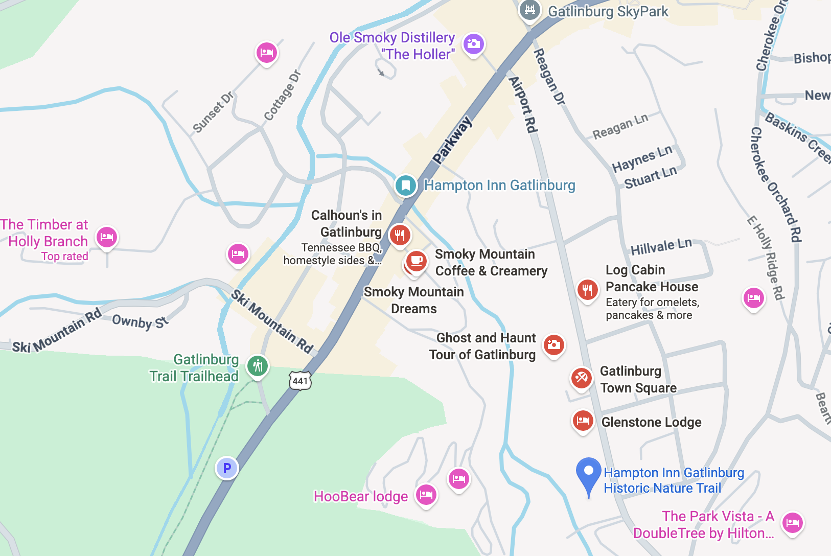 Hampton Inn Gatlinburg Historic Nature Trail location