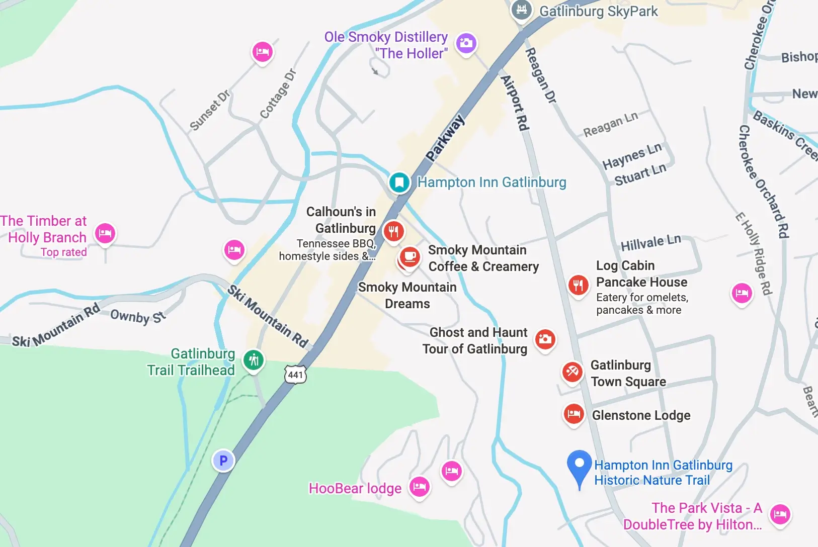 Hampton Inn Gatlinburg Historic Nature Trail location